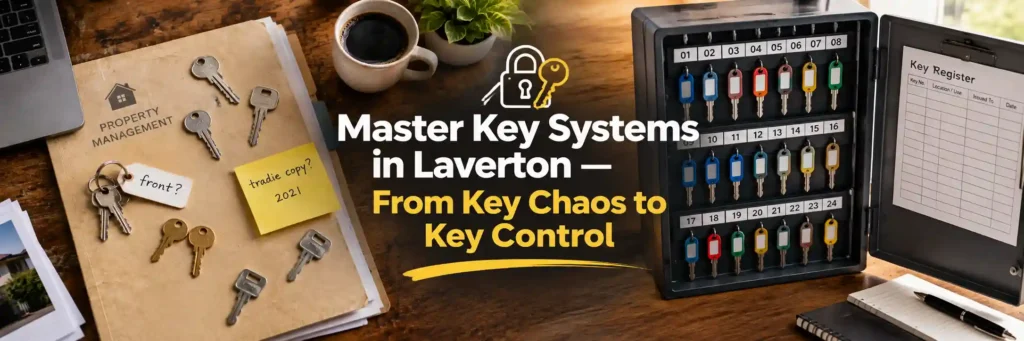 Property management workspace with multiple keys, a numbered key cabinet and key register for controlled access